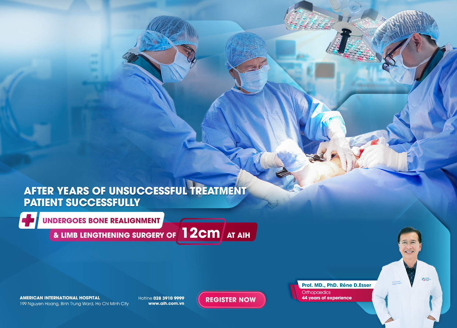 AFTER YEARS OF UNSUCCESSFUL TREATMENT, PATIENT SUCCESSFULLY UNDERGOES BONE REALIGNMENT AND LIMB LENGTHENING SURGERY OF 12 CM AT AIH