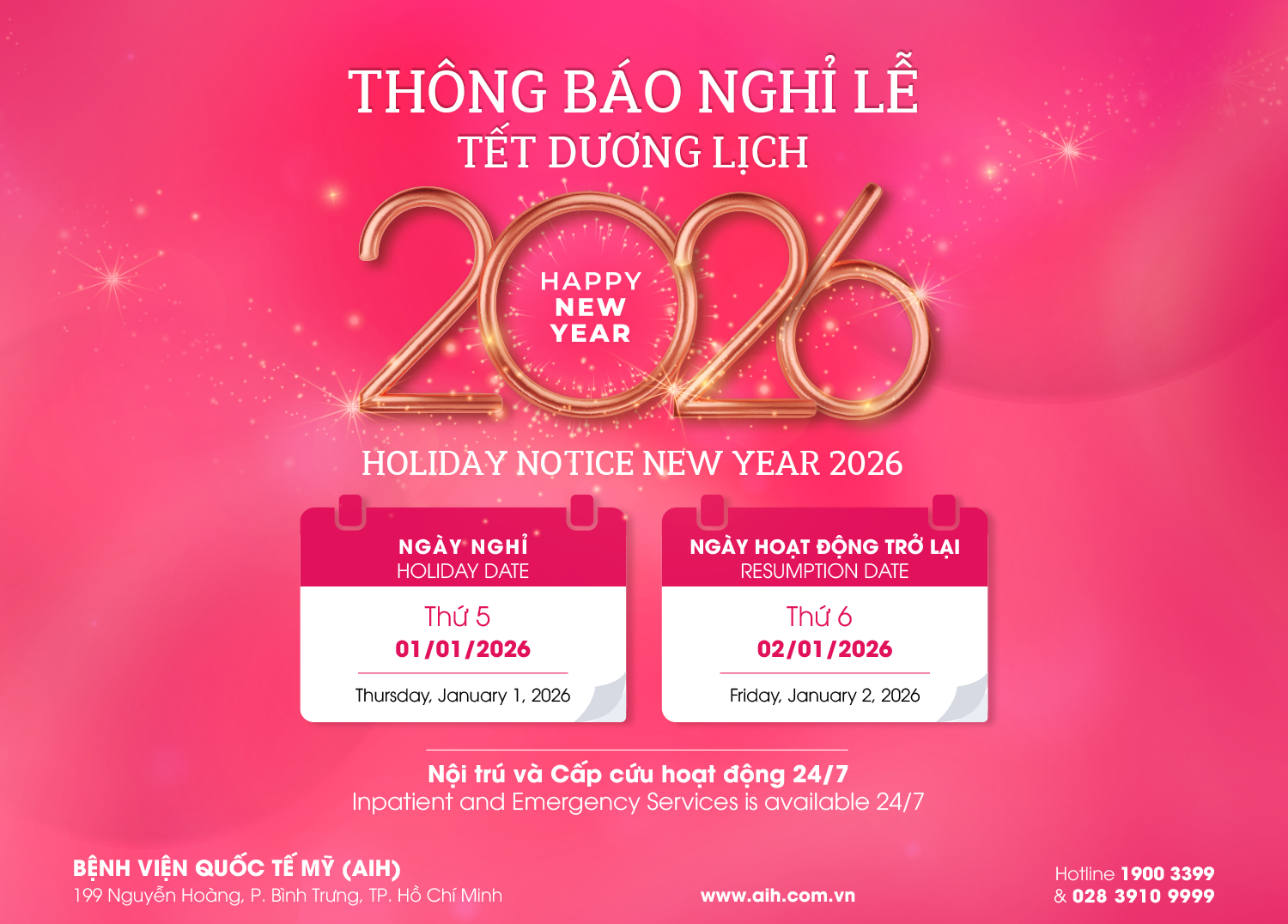 THÔNG BÁO LỊCH NGHỈ TẾT DƯƠNG LỊCH 2026