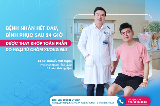 THE PATIENT IS FREE OF PAIN, RECOVERING AFTER 24 HOURS OF TOTAL ARTHROPLASTY DUE TO FEMORAL HEAD NECROSIS