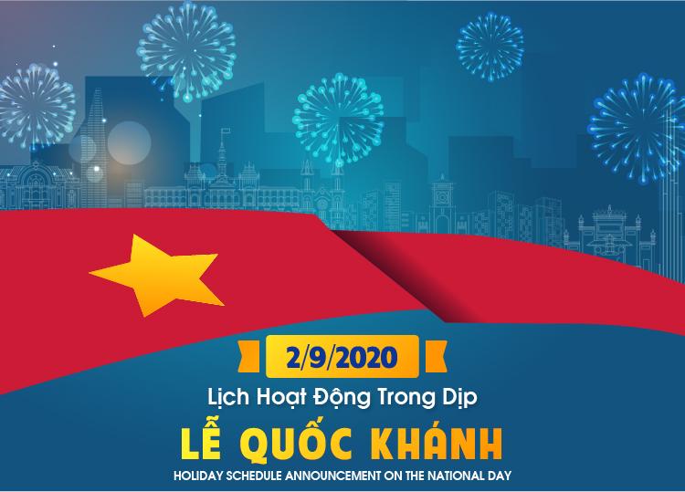 THÔNG BÁO LỊCH HOẠT ĐỘNG TRONG DỊP LỄ QUỐC KHÁNH 2/9 NĂM 2020
