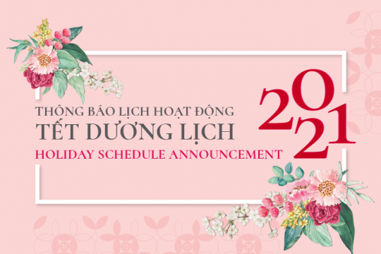 THÔNG BÁO LỊCH HOẠT ĐỘNG TẾT DƯƠNG LỊCH 2021