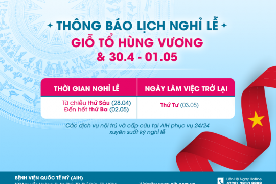 THÔNG BÁO NGHỈ LỄ GIỖ TỔ HÙNG VƯƠNG, 30/04 VÀ 01/05