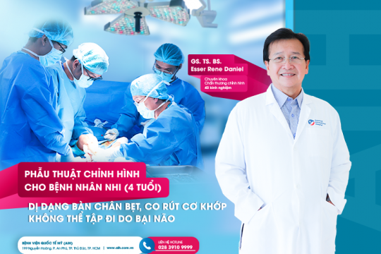 PHẪU THUẬT CHỈNH HÌNH CHO BỆNH NHÂN NHI (4 TUỔI) DỊ DẠNG BÀN CHÂN BẸT, CO RÚT CƠ KHỚP KHÔNG THỂ TẬP ĐI DO BẠI NÃO