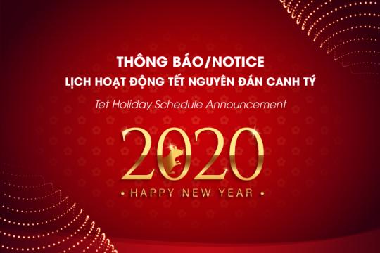 THÔNG BÁO LỊCH HOẠT ĐỘNG TẾT NGUYÊN ĐÁN – CANH TÝ 2020