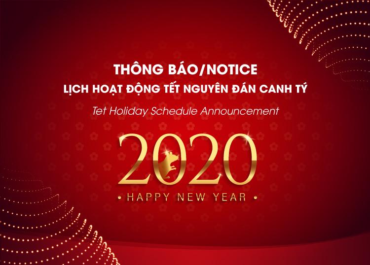 THÔNG BÁO LỊCH HOẠT ĐỘNG TẾT NGUYÊN ĐÁN – CANH TÝ 2020