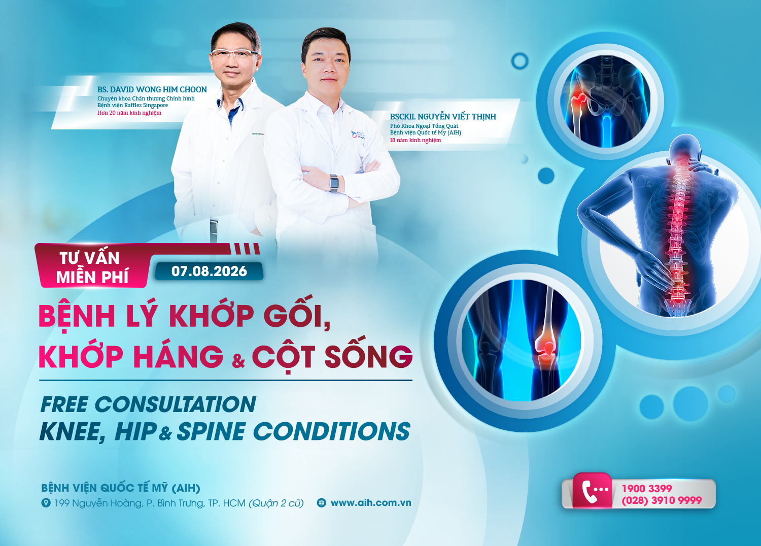 OPPORTUNITY TO RECEIVE CONSULTATION ON "KNEE, HIP & SPINE CONDITIONS" WITH SPECIALISTS FROM RAFFLES HOSPITAL SINGAPORE AND AMERICAN INTERNATIONAL HOSPITAL (AIH)